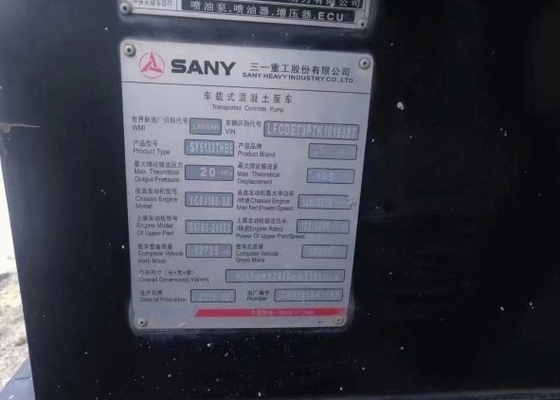 High Pressure 2020 Used Concrete Line Pumps SY5133THBE10020